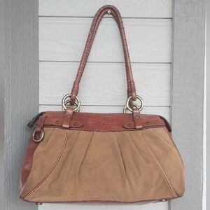 Tommy Bahama Brown Tan Bag Leather Suede Roomy Zip Closure